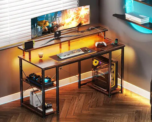 48 Inch Gaming Desk with LED Lights & Power Outlets, Computer Desk GamersLiveForGaming GamersLiveForGaming