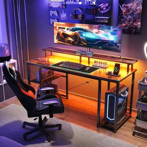 48 Inch Gaming Desk with LED Lights & Power Outlets, Computer Desk GamersLiveForGaming GamersLiveForGaming