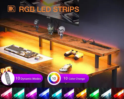 48 Inch Gaming Desk with LED Lights & Power Outlets, Computer Desk GamersLiveForGaming GamersLiveForGaming